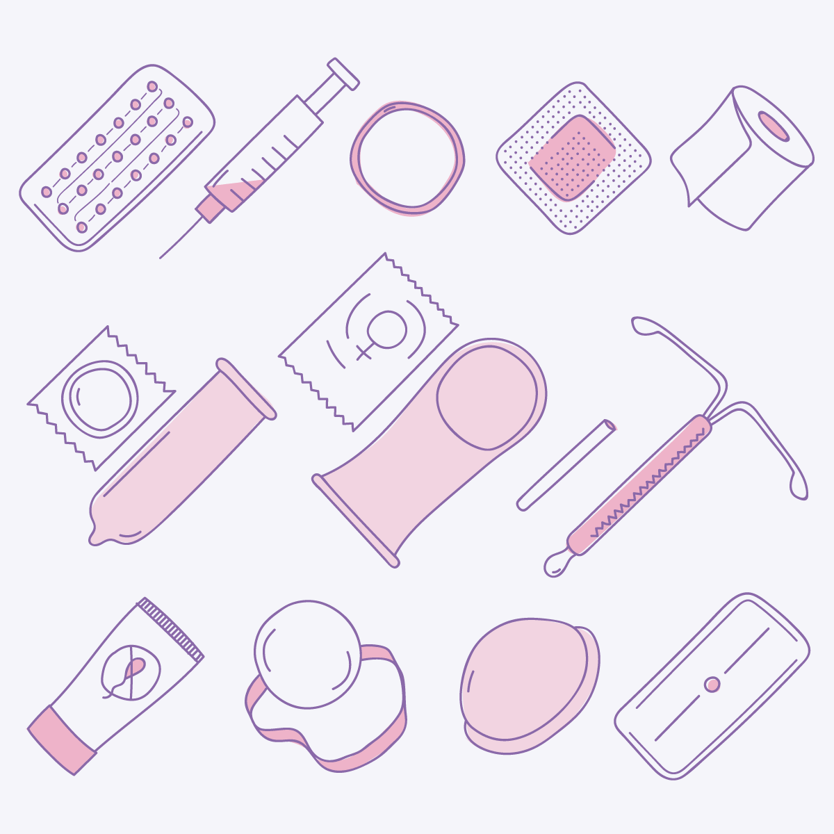 Ilustración con los distintos tipos de anticonceptivos