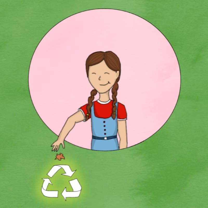 Ilustración de una niña reciclando