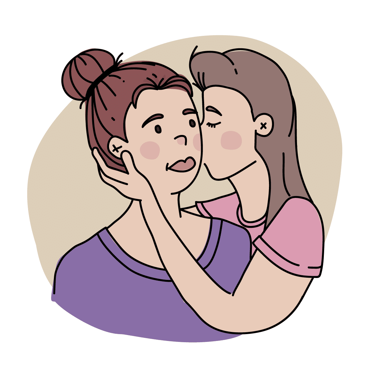Ilustración: una chica dándole un beso en la mejilla a otra