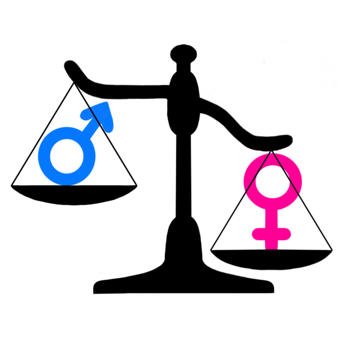 Balanza donde están los símbolos femeninos y masculinos y pesa más el femenino.