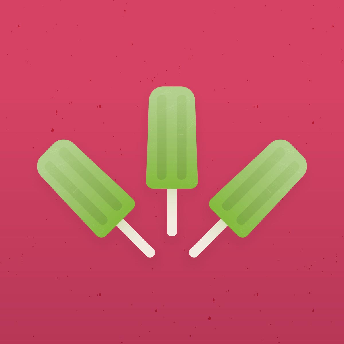 Ilustración de helados palito verdes con fondo rojo