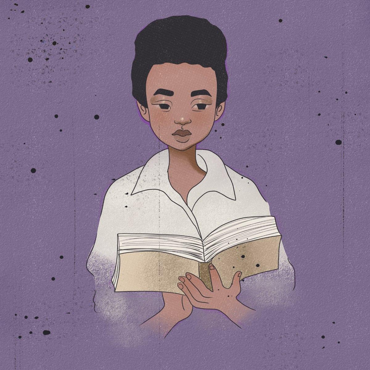 Ilustración de Viginia Vridins de Salas, mujer afro leyendo un libro