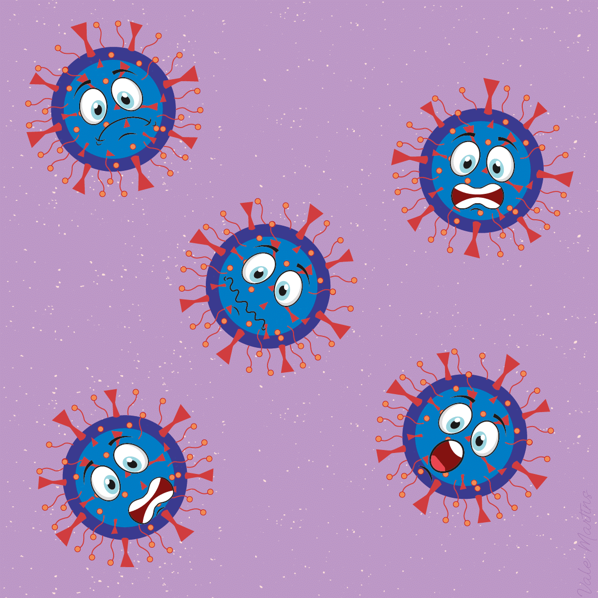 Ilustración del coronavirus con diferentes expreciones