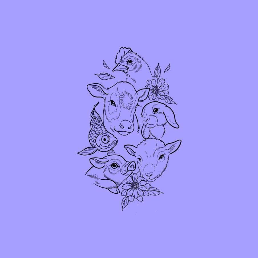 Ilustración de animales rodeados de flores