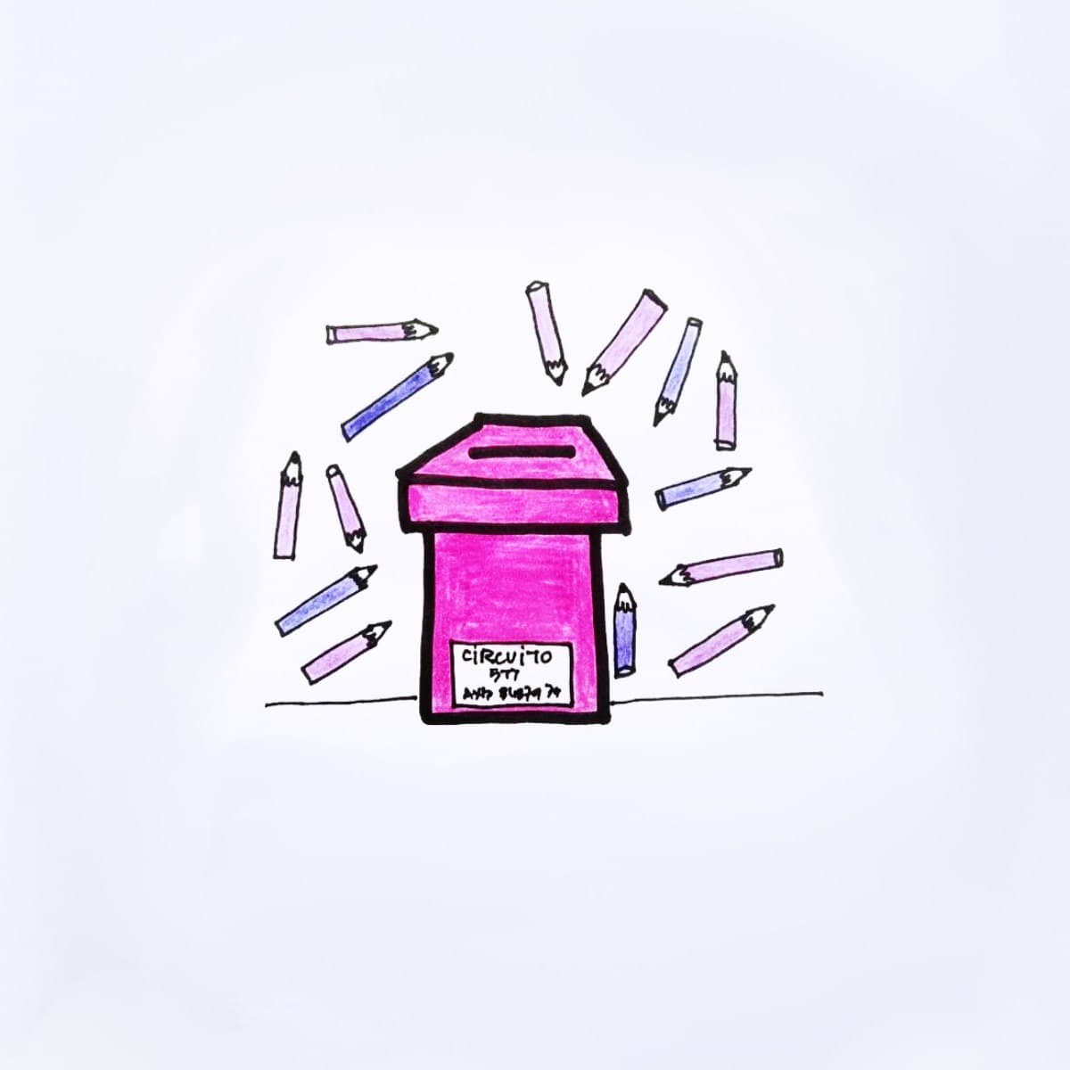 ilustración de una urna rodeada de lapices