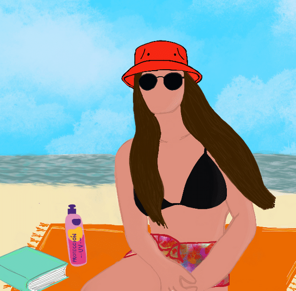 Ilustración de mujer en bikini en la playa